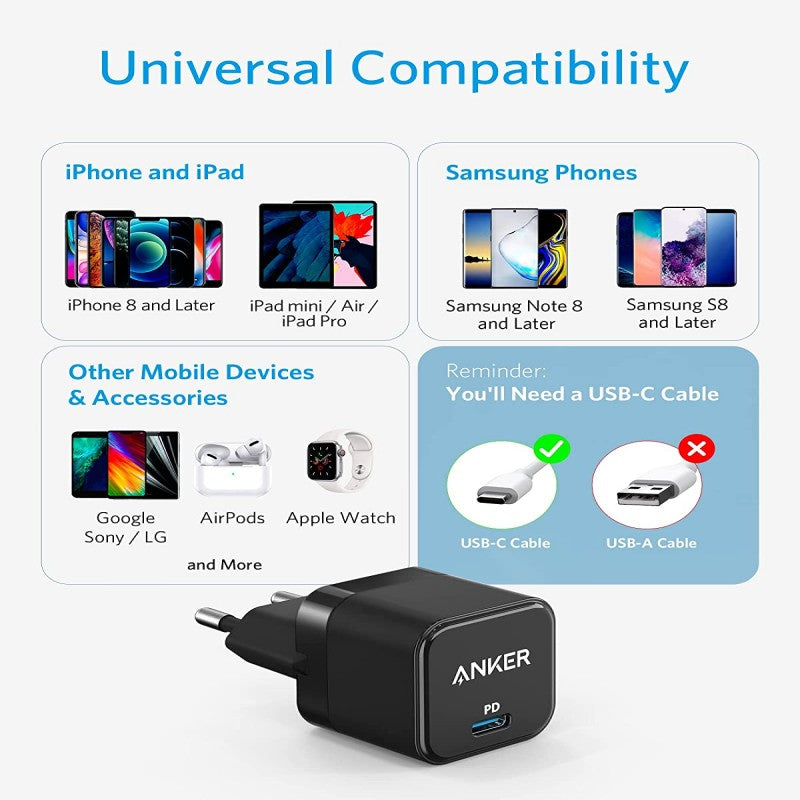 ANKER PowerPort III Cube 20W USB-C PD Charger – A2149311 ANKER PowerPort III Cube 20W USB-C PD Charger – A2149311